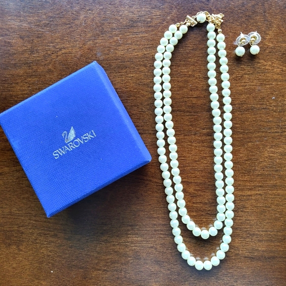 Swarovski Jewelry - Swarovski pearl necklace and ear rings set